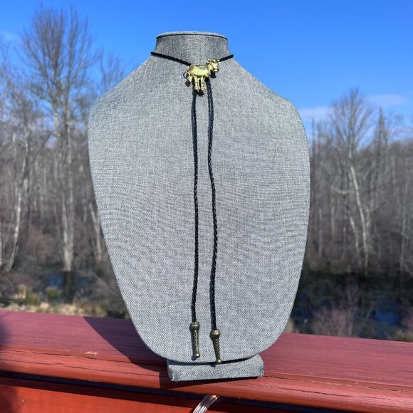 Cow Bolo Tie  Southwest Americana Cute Brassy Holstein with Hearts Retro - Picture 4 of 6